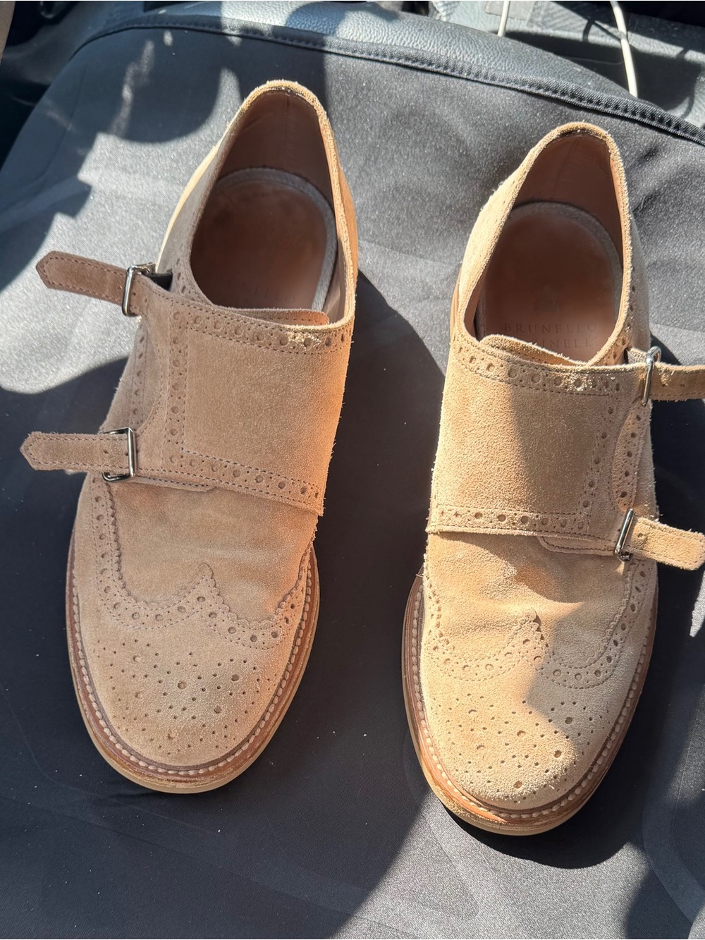 1300$ Brunello Cucinelli Tan Suede Double Monk Strap Brogues